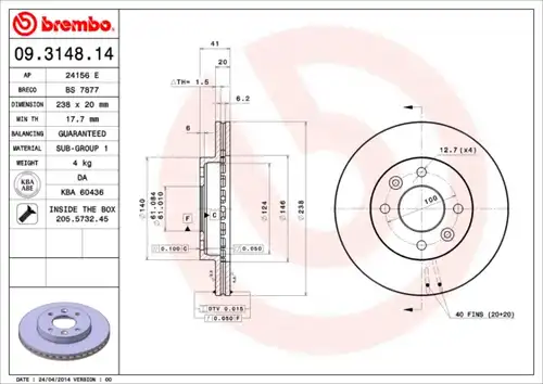 спирачен диск BREMBO 09.3148.14