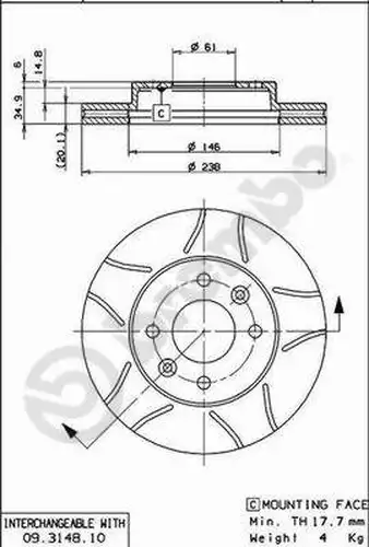 спирачен диск BREMBO 09.3148.75