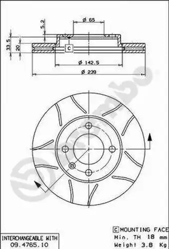 спирачен диск BREMBO 09.4765.75