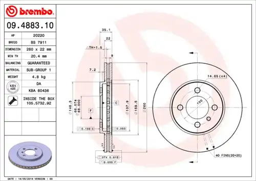 спирачен диск BREMBO 09.4883.10