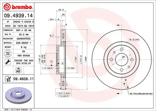 спирачен диск BREMBO 09.4939.11