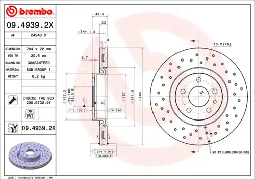 спирачен диск BREMBO 09.4939.2X