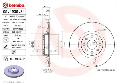 спирачен диск BREMBO 09.4939.31