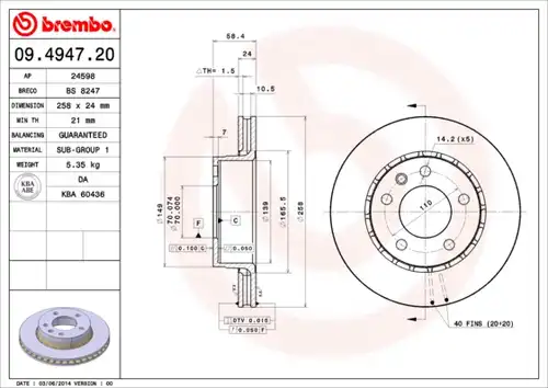 спирачен диск BREMBO 09.4947.20