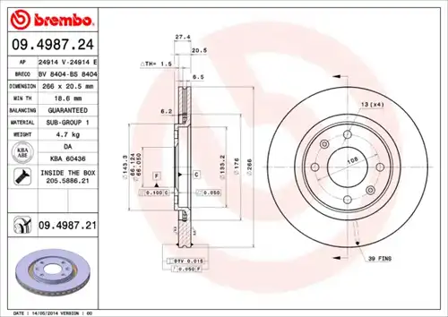 спирачен диск BREMBO 09.4987.21