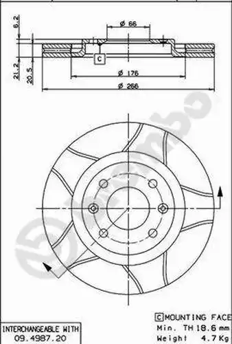 спирачен диск BREMBO 09.4987.76