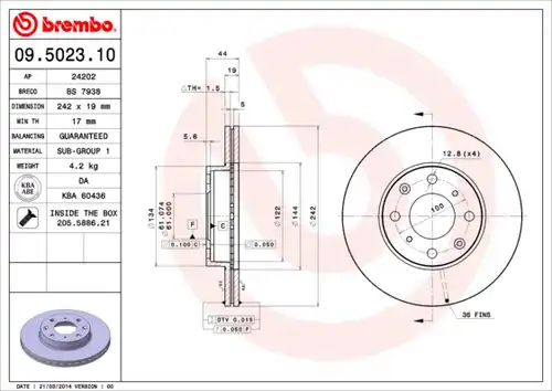 спирачен диск BREMBO 09.5023.10