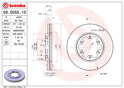 спирачен диск BREMBO 09.5055.10