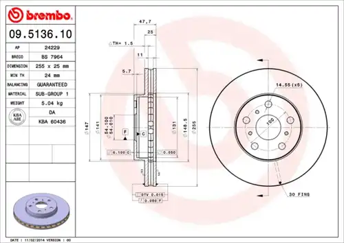 спирачен диск BREMBO 09.5136.10