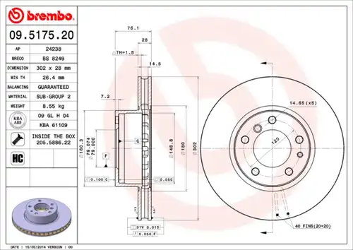 спирачен диск BREMBO 09.5175.20