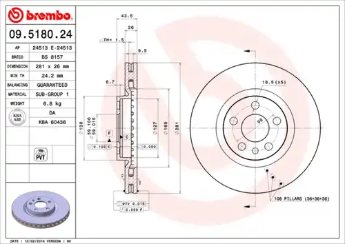 спирачен диск BREMBO 09.5180.24