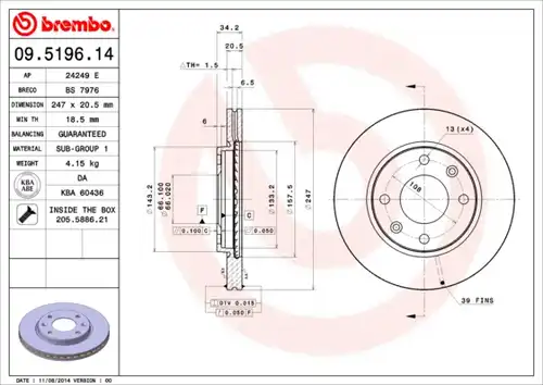 спирачен диск BREMBO 09.5196.11