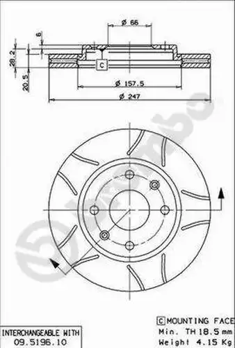 спирачен диск BREMBO 09.5196.75