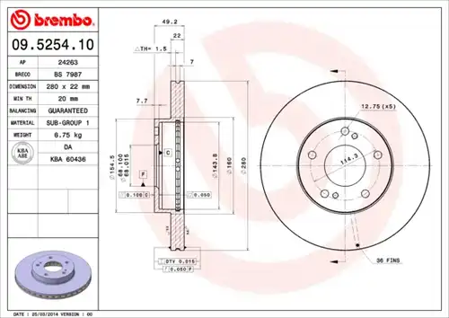 спирачен диск BREMBO 09.5254.10