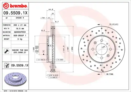 спирачен диск BREMBO 09.5509.1X