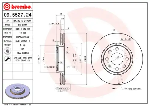 спирачен диск BREMBO 09.5527.24