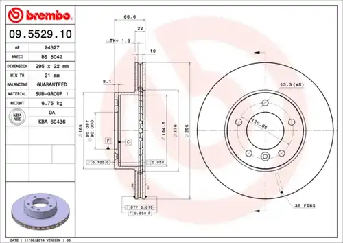 спирачен диск BREMBO 09.5529.10