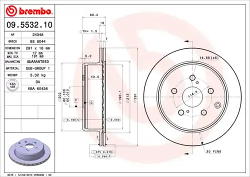 спирачен диск BREMBO 09.5532.10