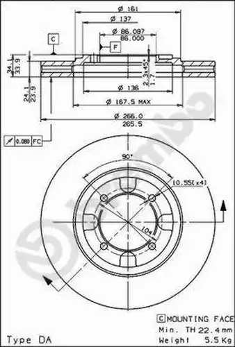 спирачен диск BREMBO 09.5537.10