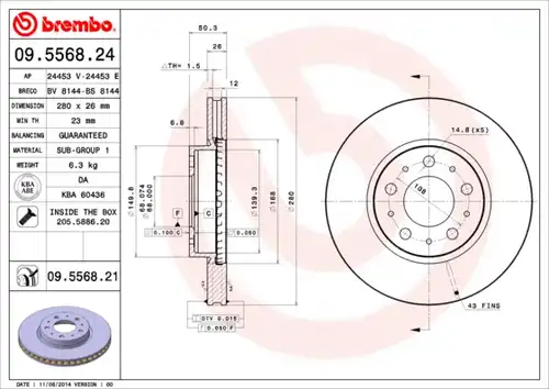 спирачен диск BREMBO 09.5568.21