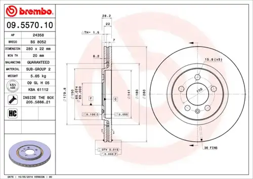 спирачен диск BREMBO 09.5570.10