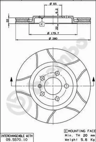 спирачен диск BREMBO 09.5570.75