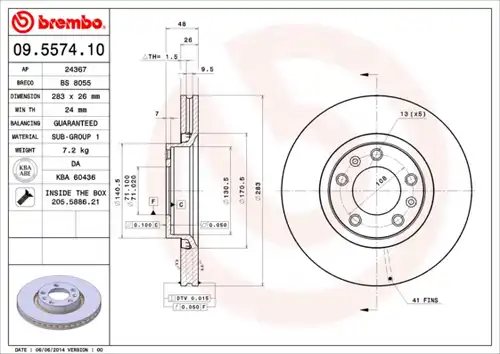 спирачен диск BREMBO 09.5574.10