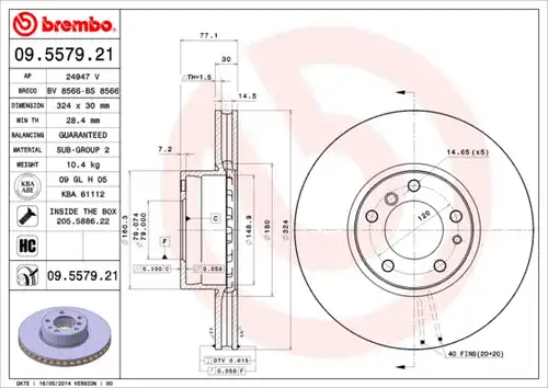 спирачен диск BREMBO 09.5579.21