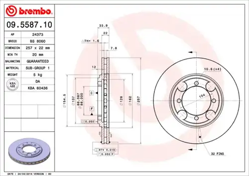 спирачен диск BREMBO 09.5587.10