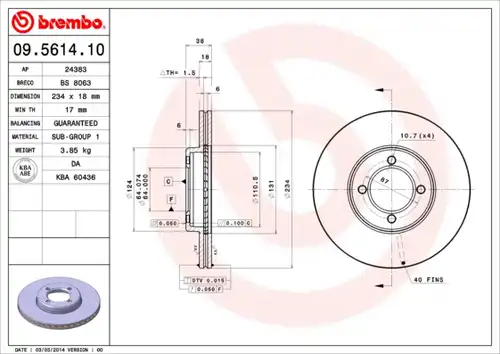 спирачен диск BREMBO 09.5614.10