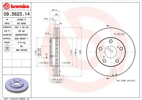 спирачен диск BREMBO 09.5623.14