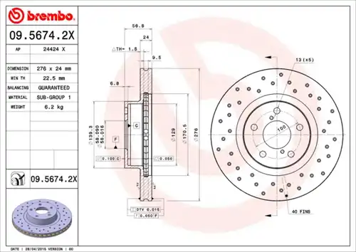 спирачен диск BREMBO 09.5674.2X