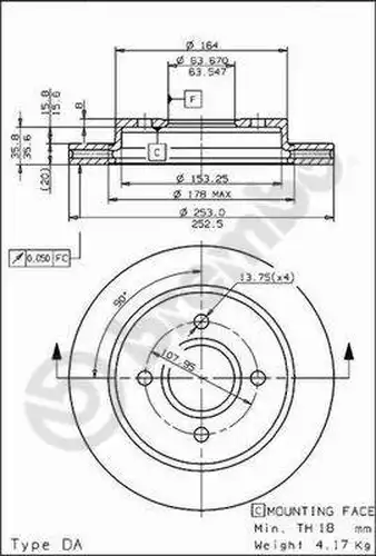 спирачен диск BREMBO 09.5708.75