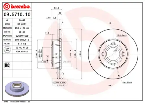 спирачен диск BREMBO 09.5710.10