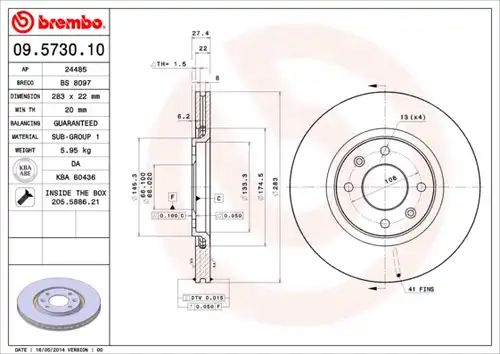 спирачен диск BREMBO 09.5730.10