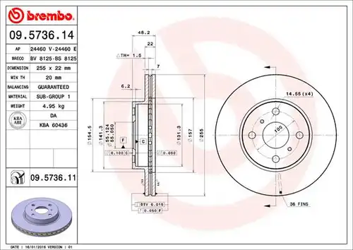 спирачен диск BREMBO 09.5736.11