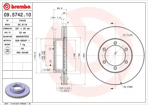 спирачен диск BREMBO 09.5742.10