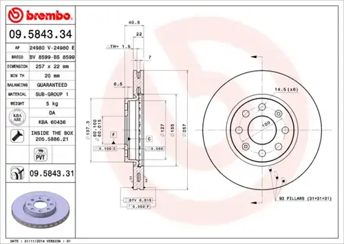 спирачен диск BREMBO 09.5843.31