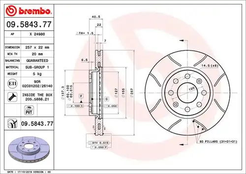 спирачен диск BREMBO 09.5843.77