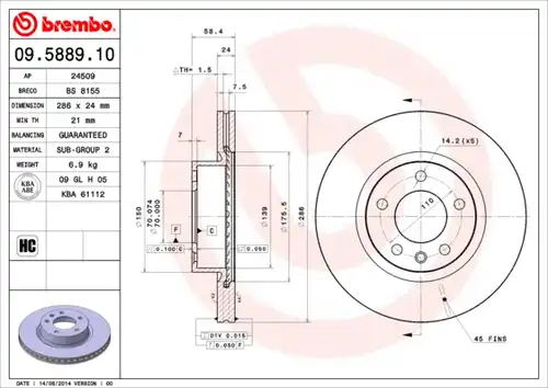 спирачен диск BREMBO 09.5889.10