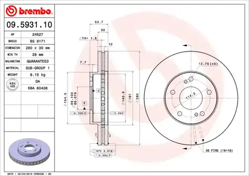 спирачен диск BREMBO 09.5931.10