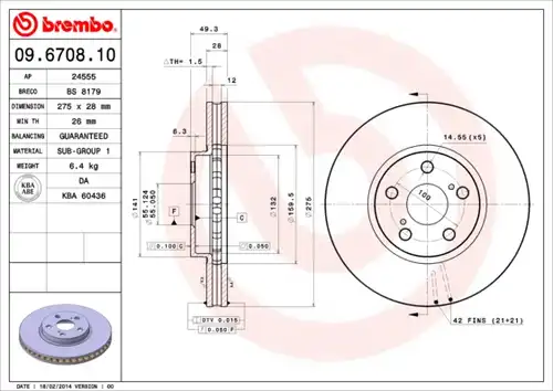 спирачен диск BREMBO 09.6708.10