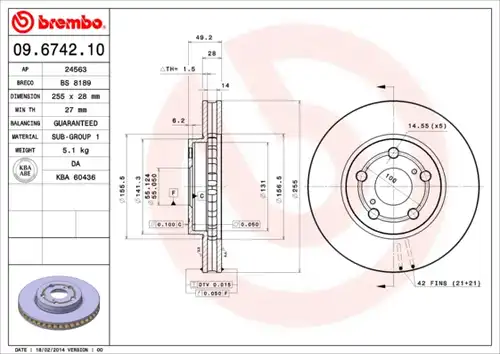 спирачен диск BREMBO 09.6742.10