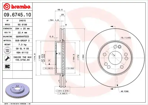 спирачен диск BREMBO 09.6745.10