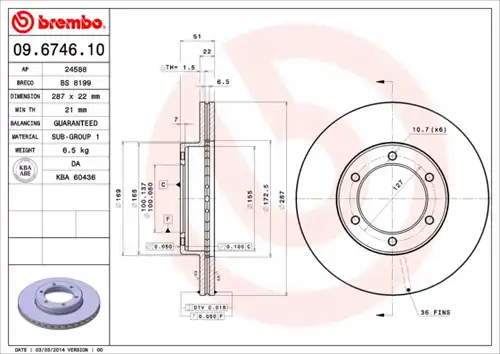 спирачен диск BREMBO 09.6746.10