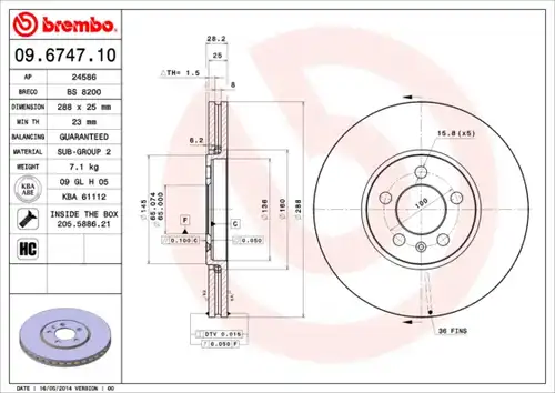 спирачен диск BREMBO 09.6747.10