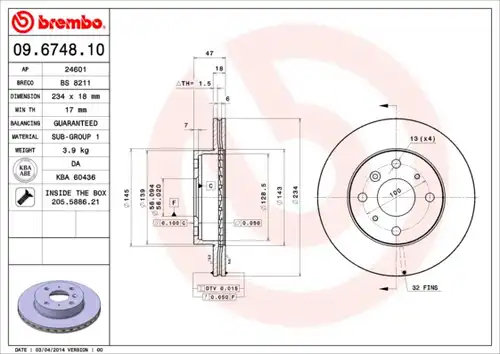 спирачен диск BREMBO 09.6748.10