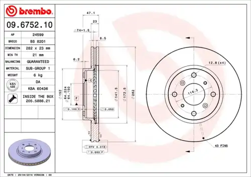 спирачен диск BREMBO 09.6752.10