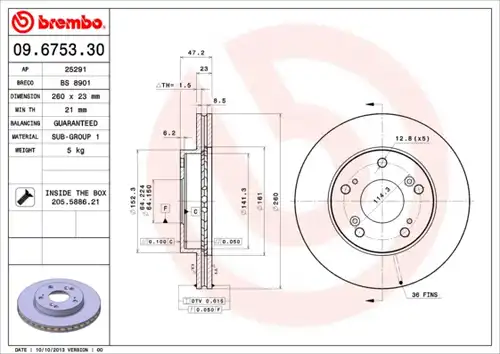 спирачен диск BREMBO 09.6753.30