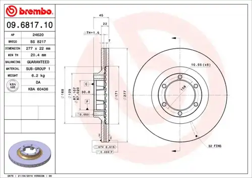 спирачен диск BREMBO 09.6817.10